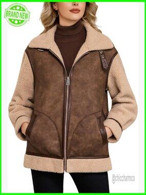 Faux Leather Jacket with Fur Lining, Patchwork Design, Aviator Style